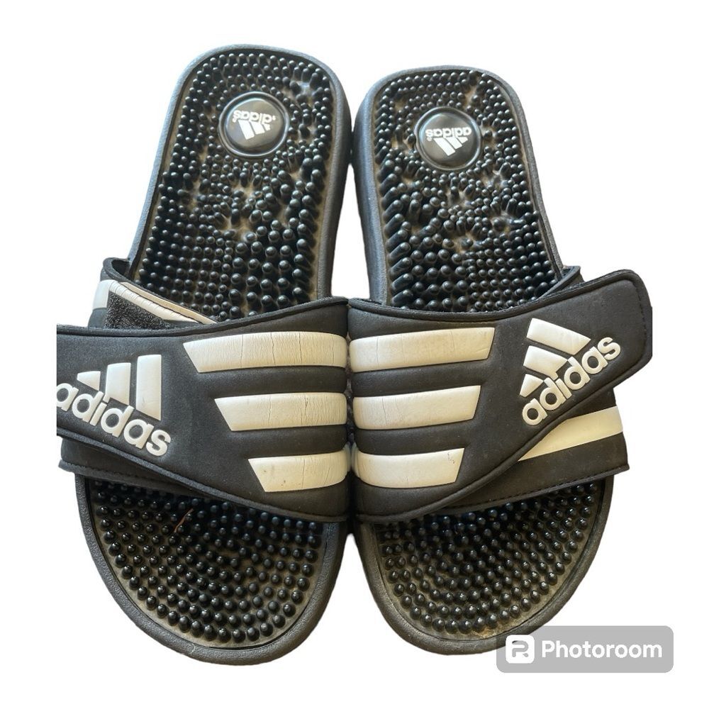 ⚡️ Adidas Black White Men’s Adjustable Slides  Shoes - Size 7 ⚡️ - Picture 2 of 7